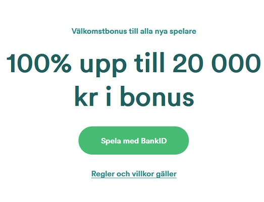 100 % bonus upp till 20 000 kr på Casumo!